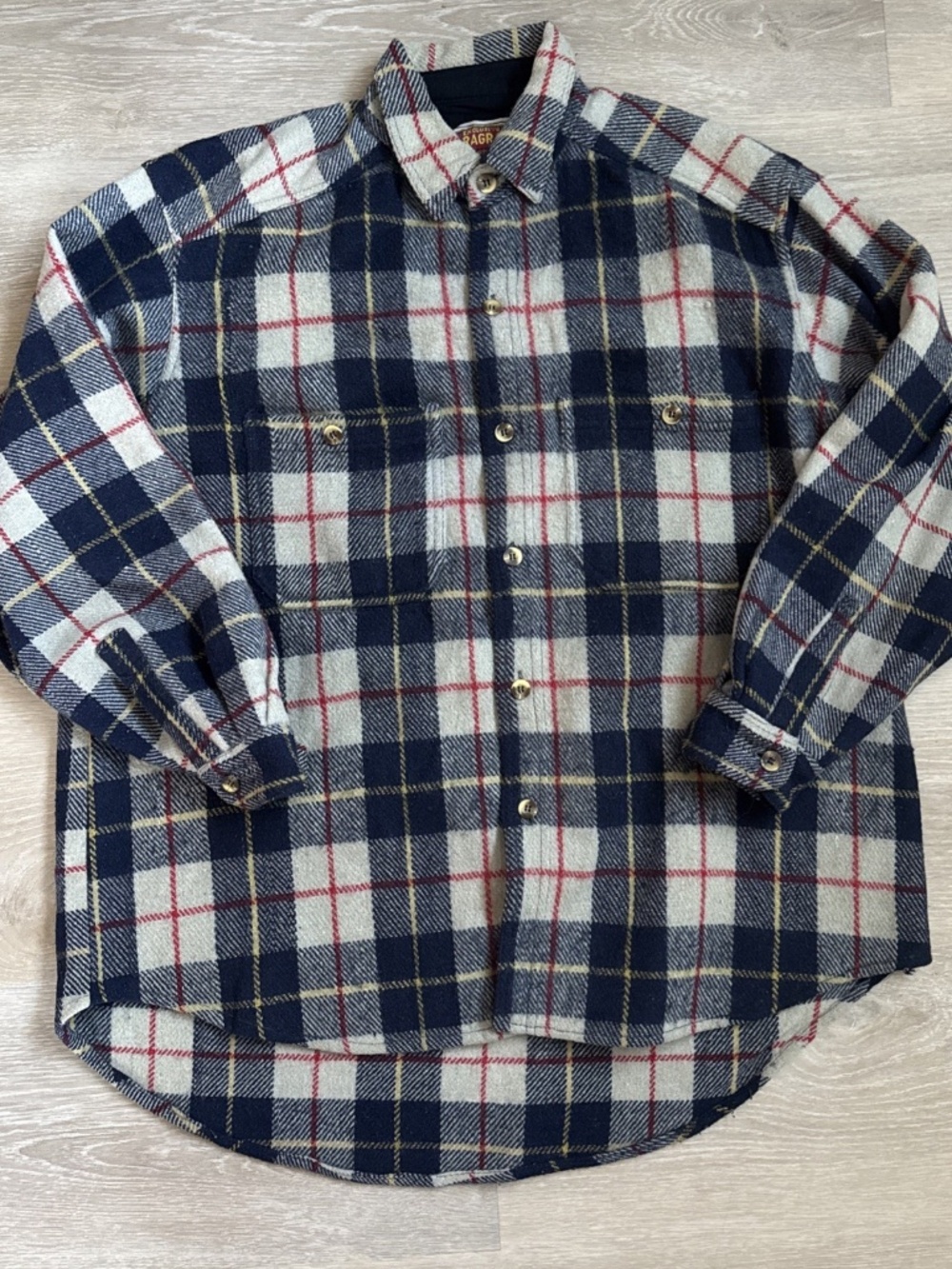 Paragraff Men's Wool Blend Plaid Hunting Jacket Navy Cream Game Pouch Size Large